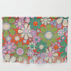 Retro Garden Gingham Flowers Vivid 60s 70s Floral Pattern Red Green Pink Wall Hanging Gallery Image 1