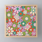 Retro Garden Gingham Flowers Vivid 60s 70s Floral Pattern Red Green Pink Mini Art Print Gallery Image 1