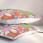 Retro Garden Gingham Flowers Vivid 60s 70s Floral Pattern Red Green Pink Pillow Sham Gallery Image 3