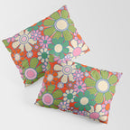 Retro Garden Gingham Flowers Vivid 60s 70s Floral Pattern Red Green Pink Pillow Sham Gallery Image 3