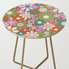 Retro Garden Gingham Flowers Vivid 60s 70s Floral Pattern Red Green Pink Side Table Gallery Image 2