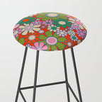 Retro Garden Gingham Flowers Vivid 60s 70s Floral Pattern Red Green Pink Stool Gallery Image 2