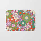 Retro Garden Gingham Flowers Vivid 60s 70s Floral Pattern Red Green Pink Bath Mat Gallery Image 1