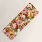 Boho chic pink yellow red roses floral vintage painting Yoga Mat Gallery Image 1