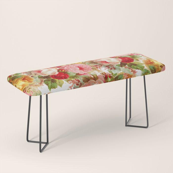 Boho chic pink yellow red roses floral vintage painting Bench Gallery Image 1