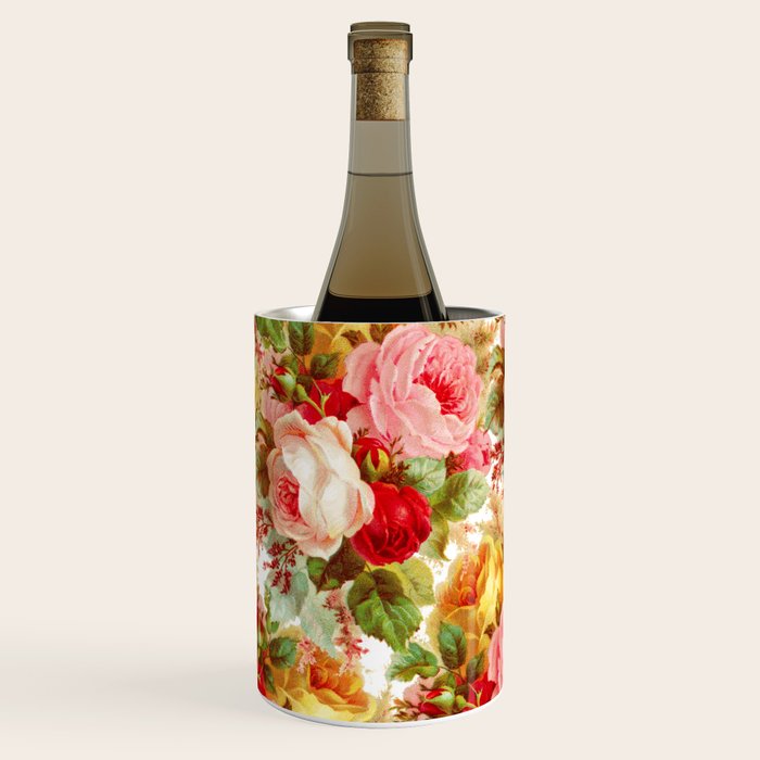Boho chic pink yellow red roses floral vintage painting Wine Chiller Gallery Image 3