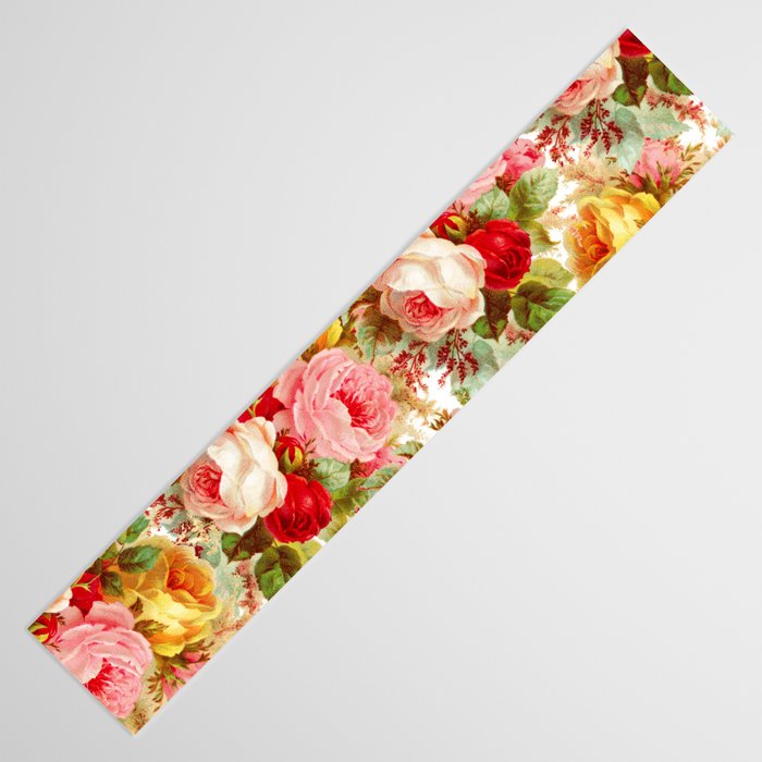 Boho chic pink yellow red roses floral vintage painting Table Runner Gallery Image 3