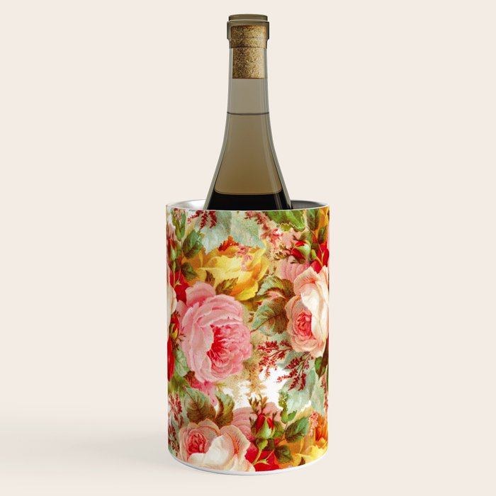 Boho chic pink yellow red roses floral vintage painting Wine Chiller Gallery Image 1
