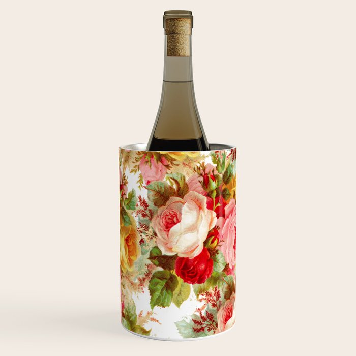 Boho chic pink yellow red roses floral vintage painting Wine Chiller Gallery Image 2