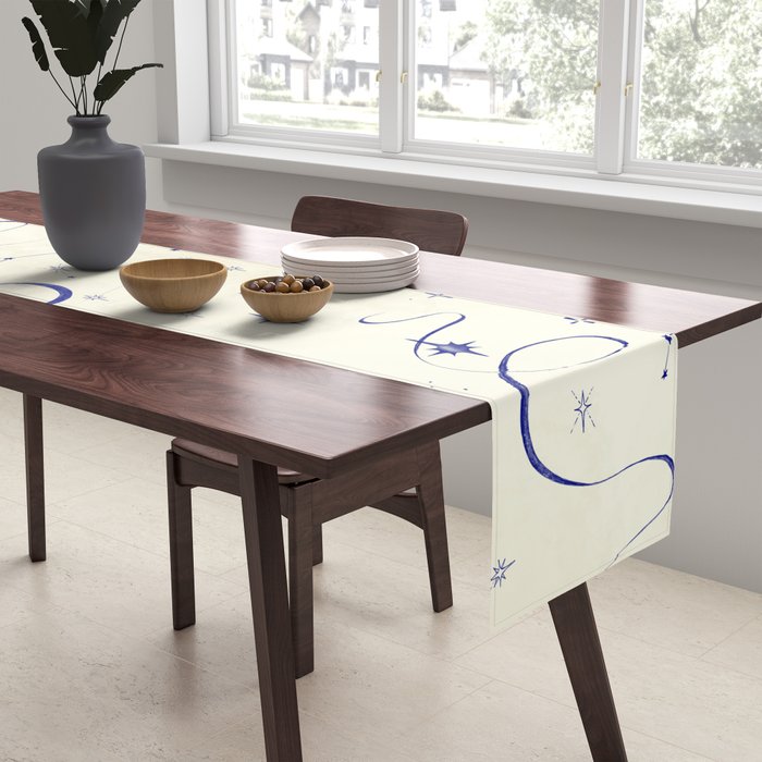 White and dark blue mystical starry night Table Runner Gallery Image 2