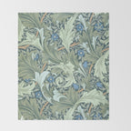 William Morris Granville Green Blue Vintage Pattern Throw Blanket Gallery Image 2