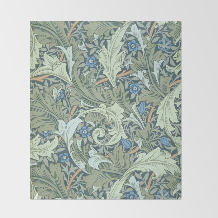 William Morris Granville Green Blue Vintage Pattern Throw Blanket Gallery Image 2