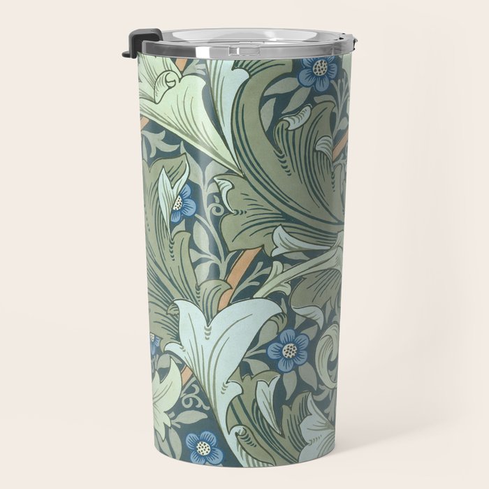 William Morris Granville Green Blue Vintage Pattern Travel Mug Gallery Image 3