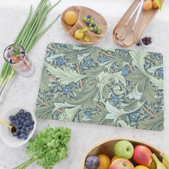 William Morris Granville Green Blue Vintage Pattern Cutting Board Gallery Image 2