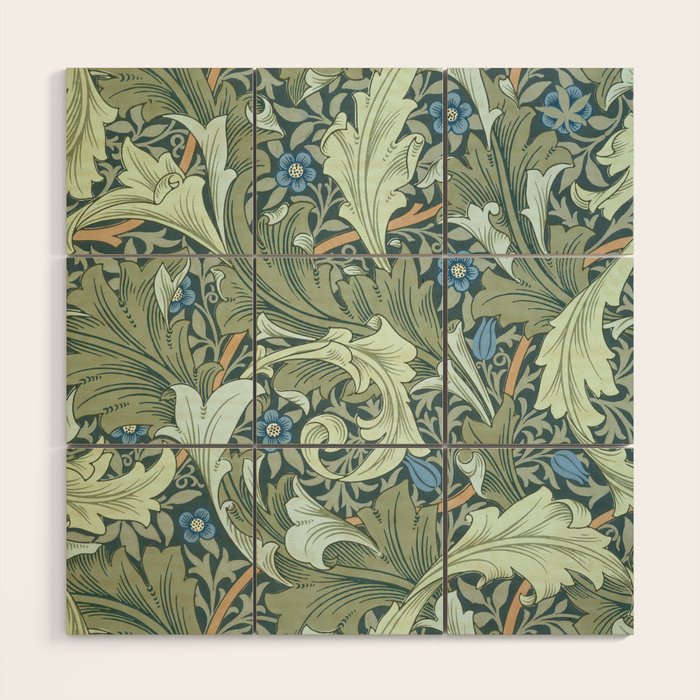 William Morris Granville Green Blue Vintage Pattern Wood Wall Art Gallery Image 1