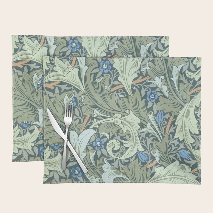 William Morris Granville Green Blue Vintage Pattern Placemat Gallery Image 1