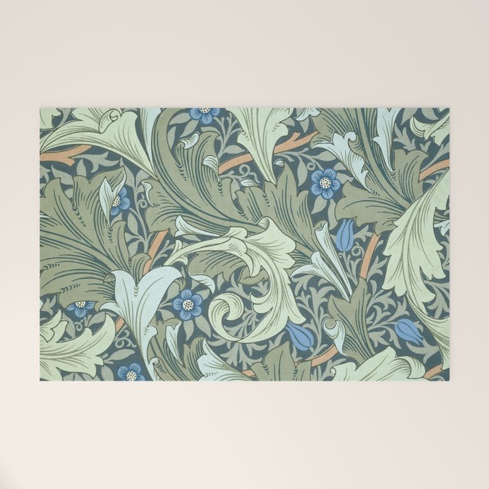 William Morris Granville Green Blue Vintage Pattern Welcome Mat Gallery Image 1