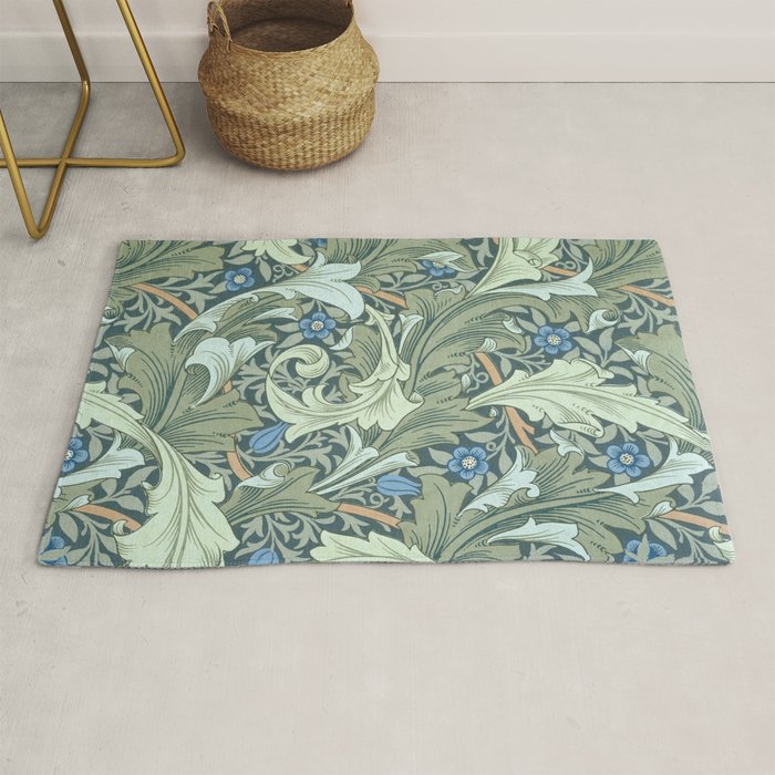 William Morris Granville Green Blue Vintage Pattern Rug Gallery Image 1