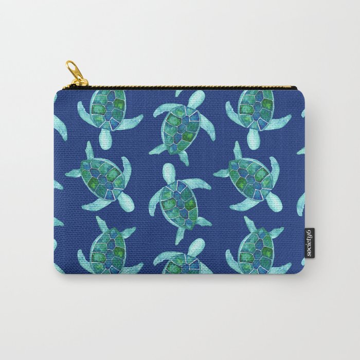 Save the Sea Turtles |Watercolor Blue Green| Renee Davis Carry All Pouch Gallery Image 1