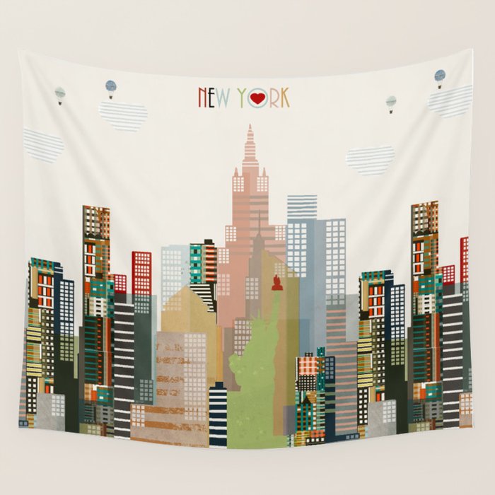 new york city skyline Wall Tapestry Gallery Image 4