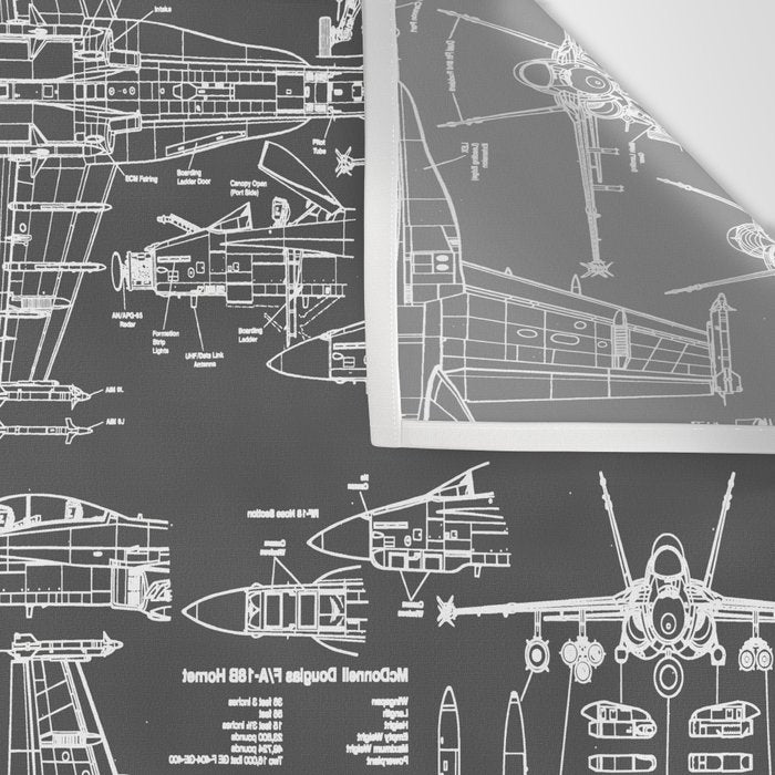 F-18 Blueprints // Charcoal-Grey Wall Tapestry Gallery Image 3