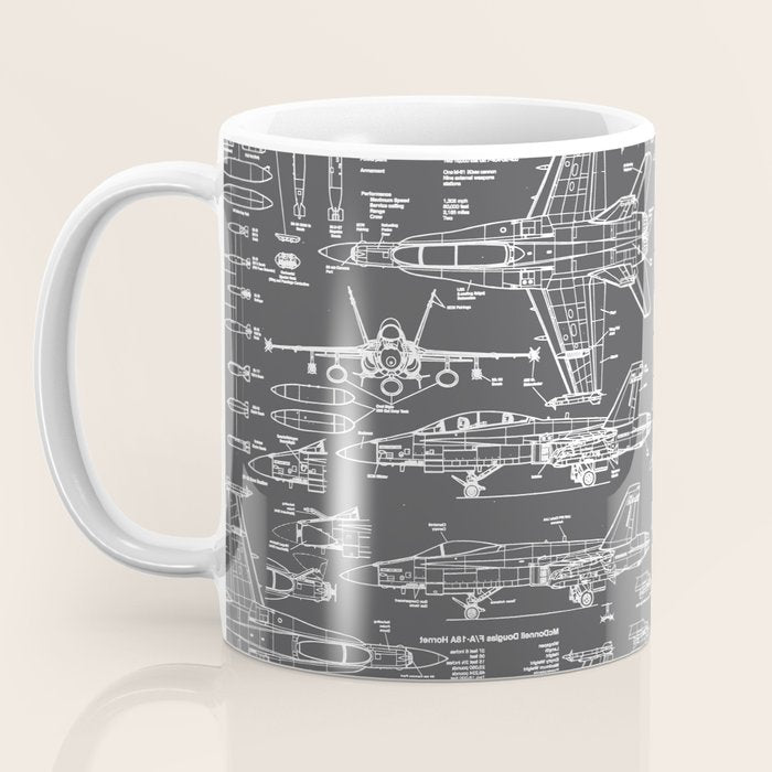 F-18 Blueprints // Charcoal-Grey Coffee Mug Gallery Image 3
