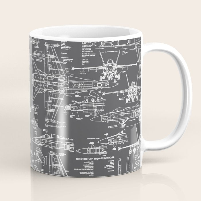 F-18 Blueprints // Charcoal-Grey Coffee Mug Gallery Image 1