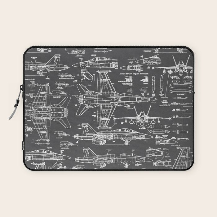 F-18 Blueprints // Charcoal-Grey Laptop Sleeve Gallery Image 1