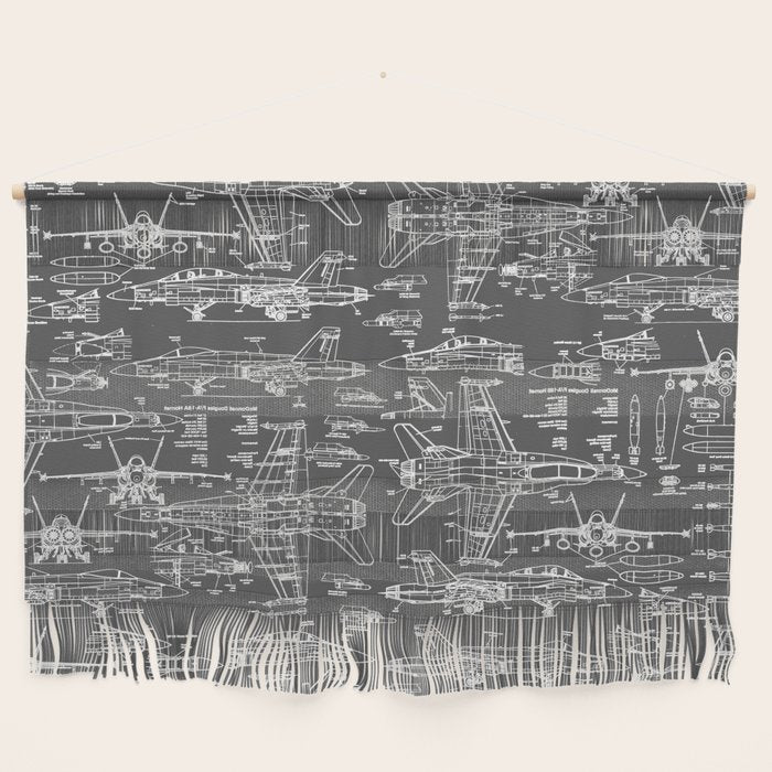 F-18 Blueprints // Charcoal-Grey Wall Hanging Gallery Image 1