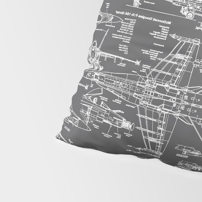 F-18 Blueprints // Charcoal-Grey Pillow Sham Gallery Image 4