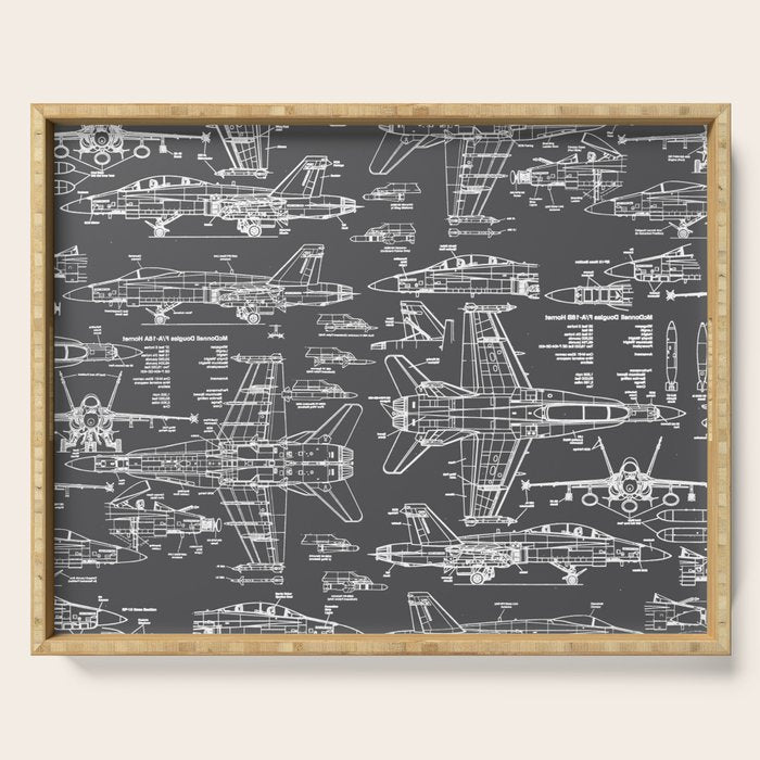 F-18 Blueprints // Charcoal-Grey Serving Tray Gallery Image 1