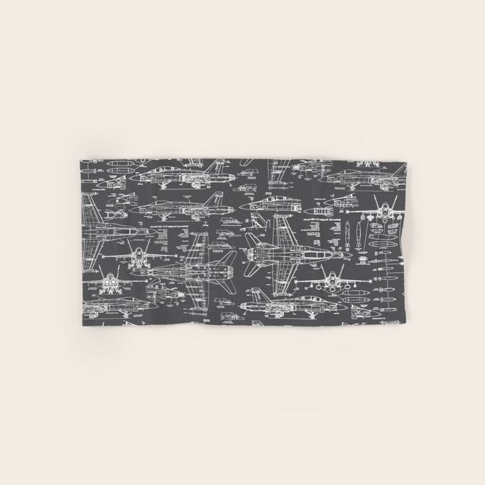 F-18 Blueprints // Charcoal-Grey Bath Towel Gallery Image 1