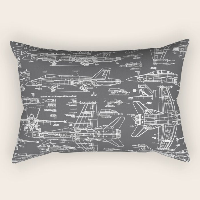 F-18 Blueprints // Charcoal-Grey Rectangular Pillow Gallery Image 1
