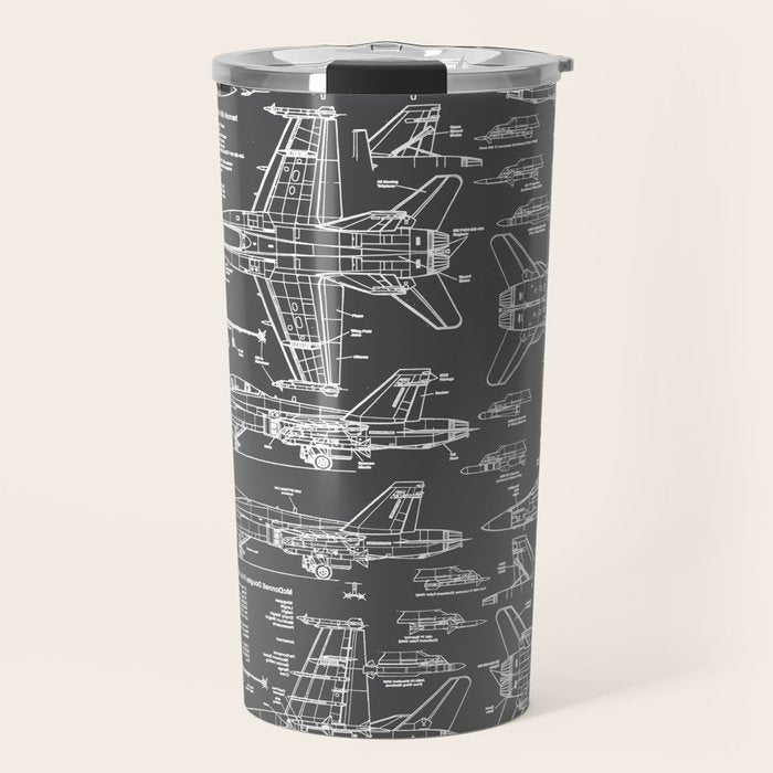 F-18 Blueprints // Charcoal-Grey Travel Mug Gallery Image 1