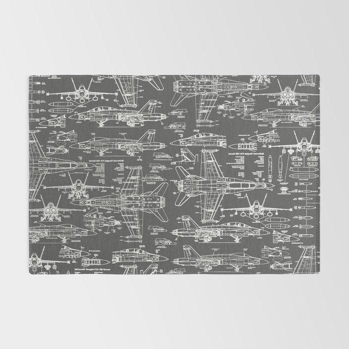 F-18 Blueprints // Charcoal-Grey Rug Gallery Image 2