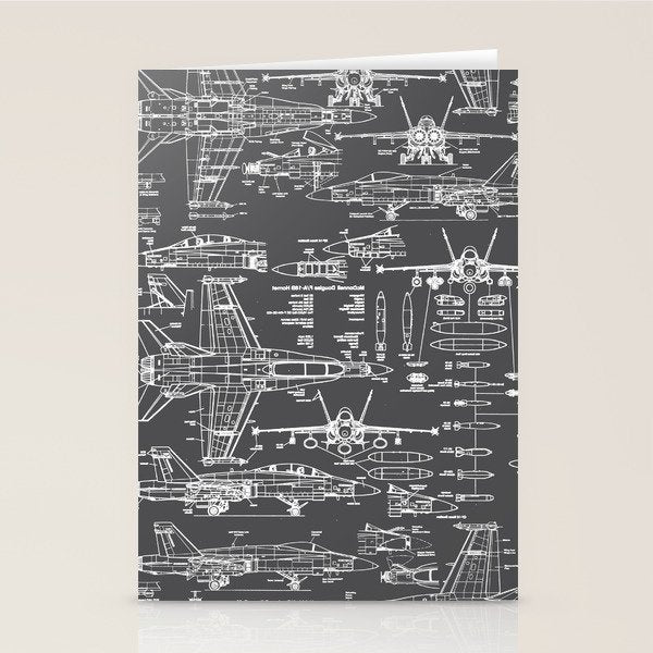 F-18 Blueprints // Charcoal-Grey Stationery Card Gallery Image 2