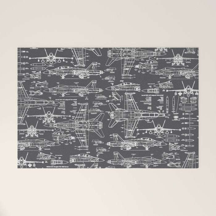 F-18 Blueprints // Charcoal-Grey Welcome Mat Gallery Image 1