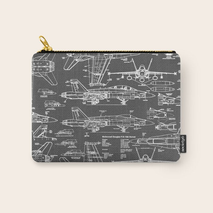 F-18 Blueprints // Charcoal-Grey Carry All Pouch Gallery Image 1
