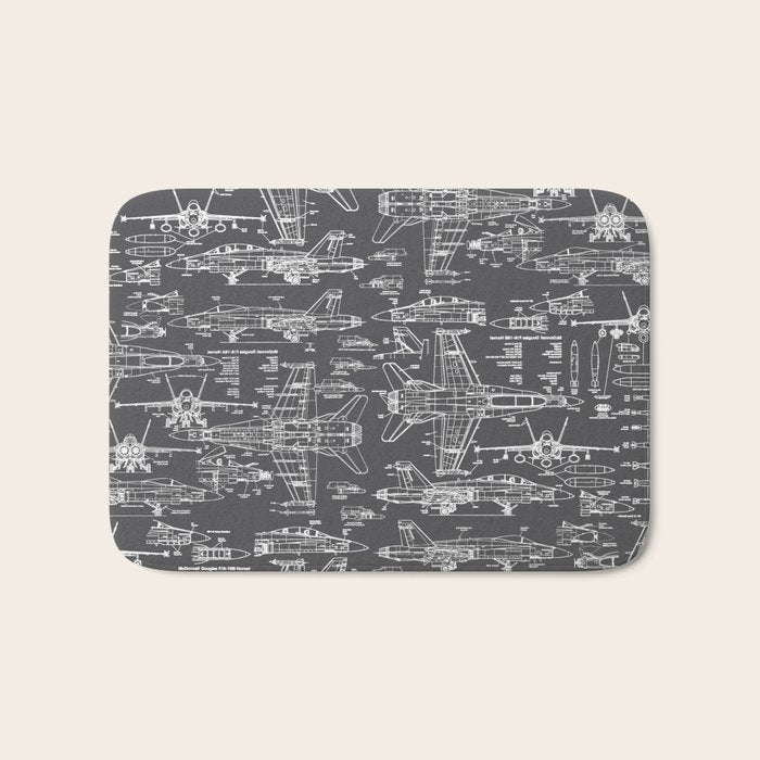 F-18 Blueprints // Charcoal-Grey Bath Mat Gallery Image 1