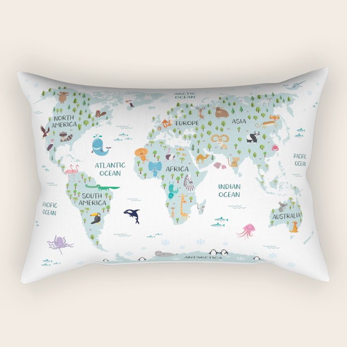 Animal World Map Rectangular Pillow Gallery Image 1