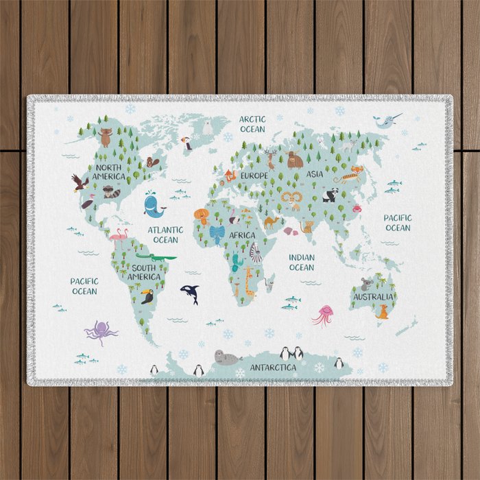 Animal World Map Outdoor Rug Gallery Image 1