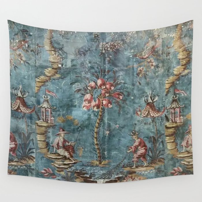 Antique Italian Chinoiserie 18th Century Fresco Wall Tapestry Gallery Image 1