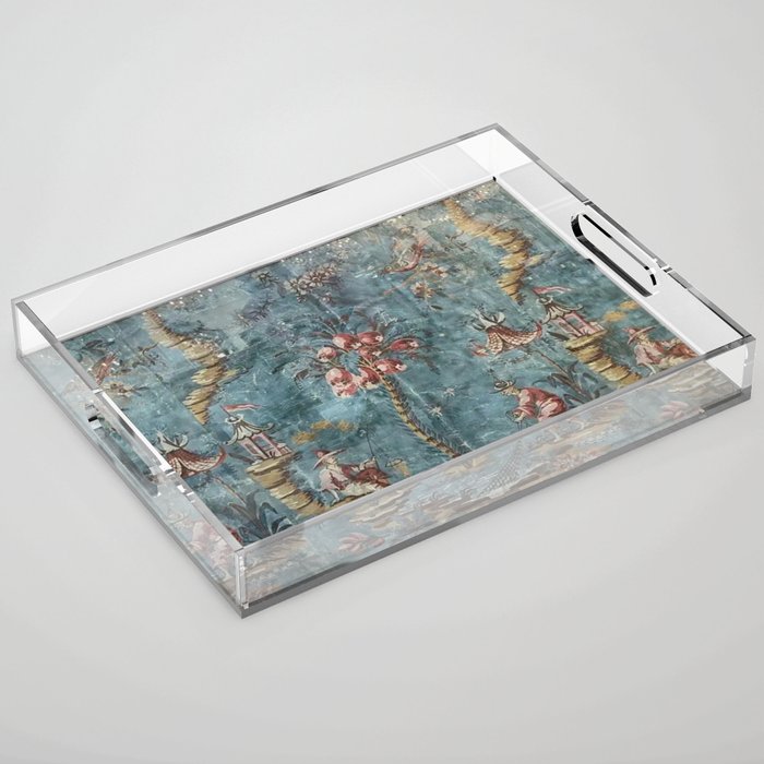 Antique Italian Chinoiserie 18th Century Fresco Acrylic Tray Gallery Image 1