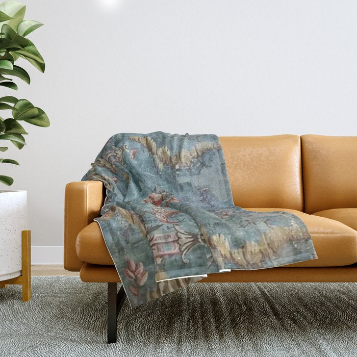 Antique Italian Chinoiserie 18th Century Fresco Throw Blanket Gallery Image 1