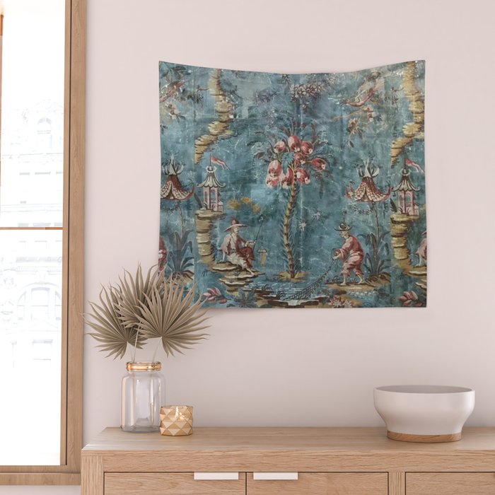 Antique Italian Chinoiserie 18th Century Fresco Wall Tapestry Gallery Image 2