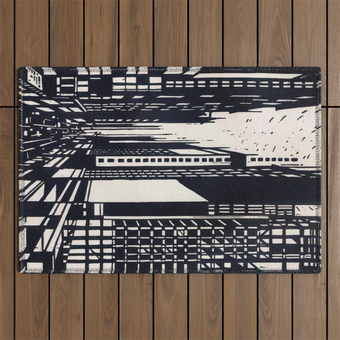 Skyscraper under construction - Max Thalmann 1925 Outdoor Rug Gallery Image 1