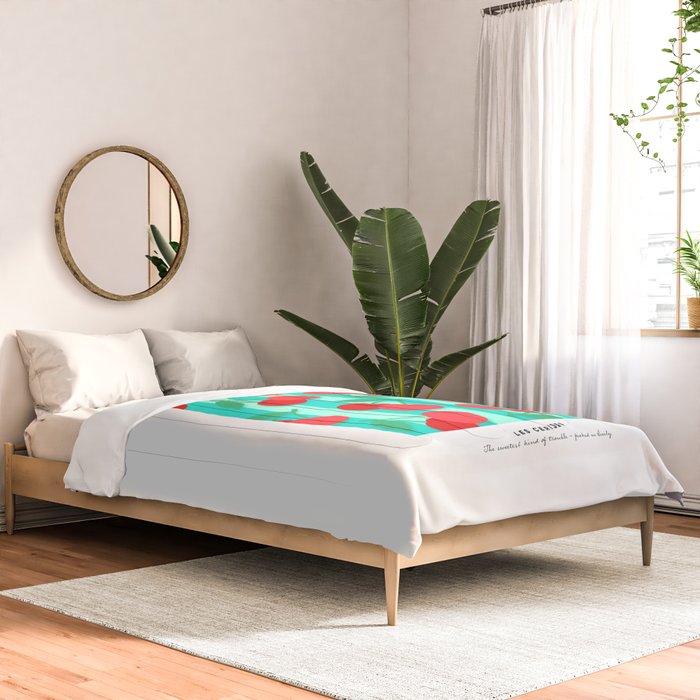 Cherry fruit market poster on aqua and turquoise stripes Comforter Gallery Image 2
