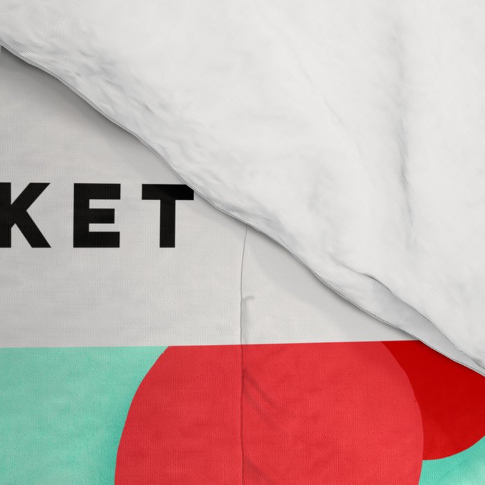 Cherry fruit market poster on aqua and turquoise stripes Comforter Gallery Image 4