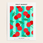 Cherry fruit market poster on aqua and turquoise stripes Poster Gallery Image 4
