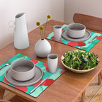 Cherry fruit market poster on aqua and turquoise stripes Placemat Gallery Image 2